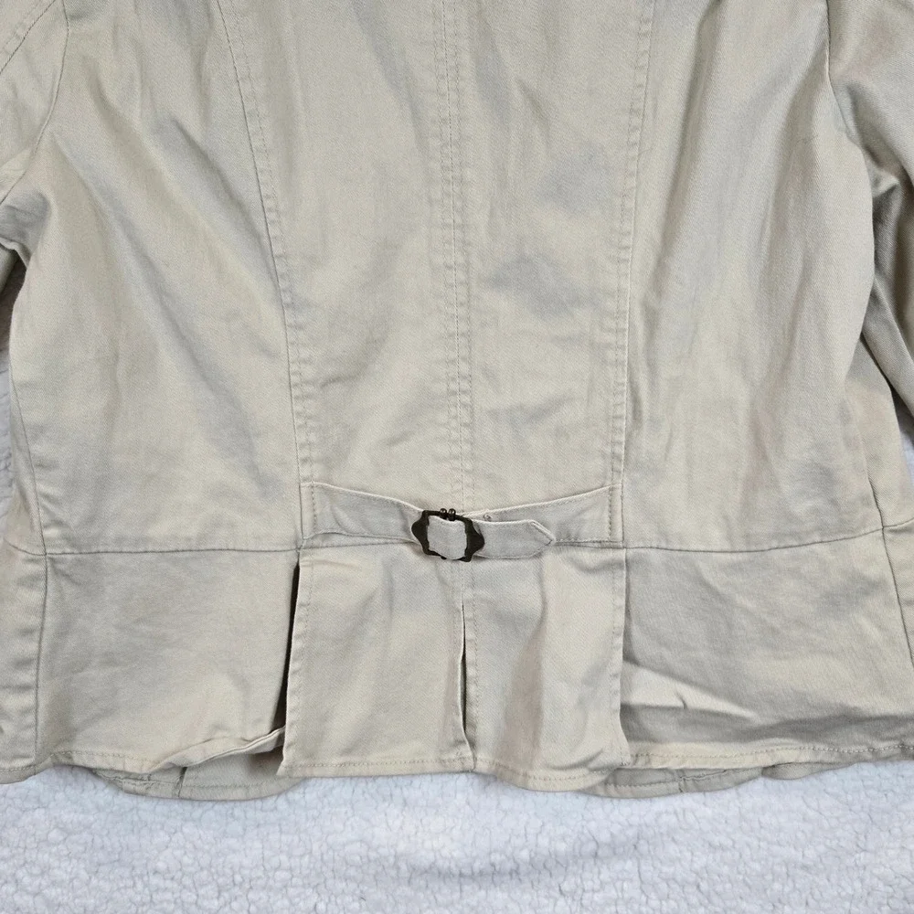 Feminine Denim Tan‎ Utility Blazer L (M) Jacket Boho-Utilitarian Texture-Focused